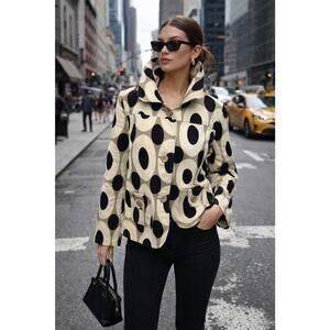 Retro Mod Polka Dot Cotton Jacket Black Cream Graphic Geometric Sz M